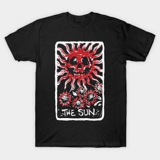 The Sun Blood Red Skeleton Skull Tarot Card T-Shirt